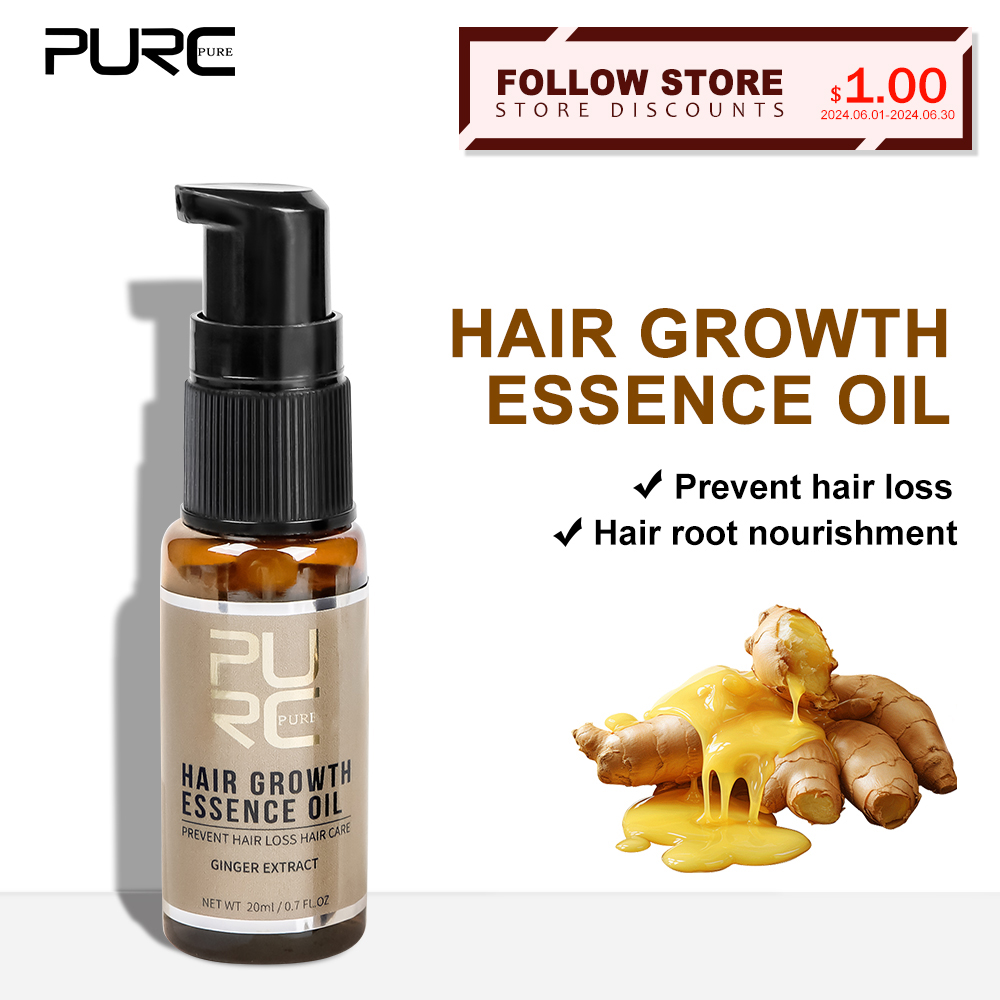Hair Care Essence Oil - น้ำมันบำรุงเส้นผม PURC สารสกัดขิงและโสม บำรุงหนังศีรษะ ลดปัญหาผมร่วง ผลิตภัณฑ์ดูแลเส้นผมสำหรับผู้ชายและผู้หญิง