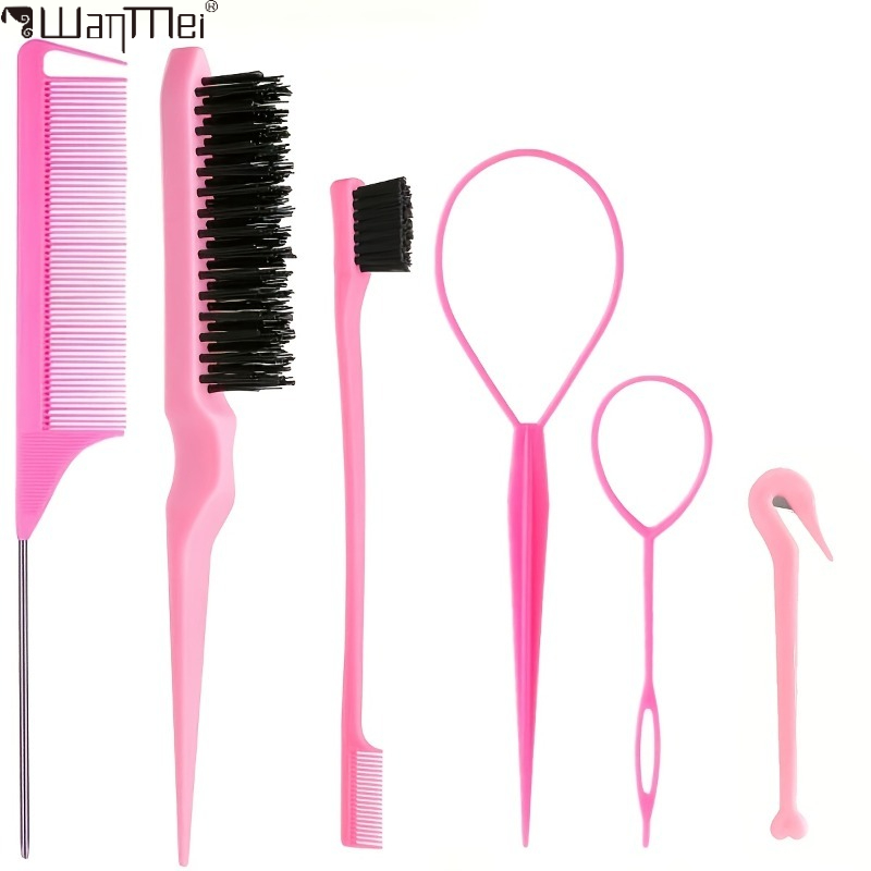 Hair Care Set - ชุดอุปกรณ์จัดแต่งทรงผมระดับมืออาชีพ 6 ชิ้น - หวีหางหนู, แปรงขนแปรง,