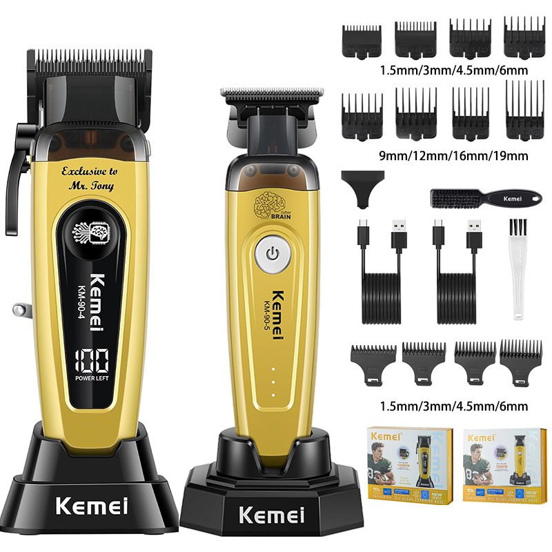 Hair Care Works - เครื่องตัดผม KEMEI สำหรับผู้ชาย, เครื่องตัดผมไร้สายระดับมืออาชีพ, เครื่องเล็มหนวด, ชุดดูแลสำหรับช่างตัดผม,