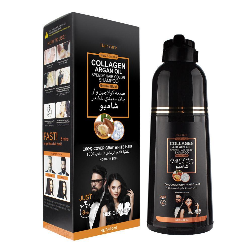 Hair Care Collagen - แชมพูคอลลาเจนอาร์แกนออยล์ 3-in-1 แชมพูย้อมผมดำติดทนนานสำหรับผู้ชายและผู้หญิง บำรุงสีผม ปิดผมขาว สูตร